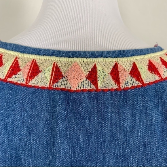 Zara TRF Denim Chambray Embroidered Dress Women’s S Pockets Colorful Boho - Picture 10 of 15
